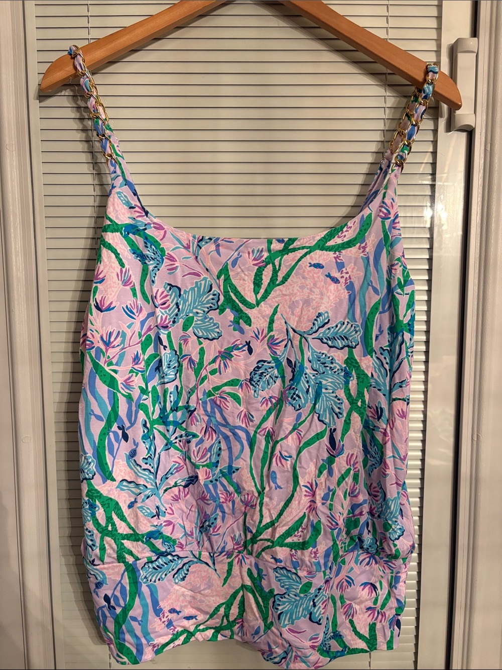 Lilly Pulitzer Pink Floral Print Silk Tank with Green & Blue Accents NWT SIZE L